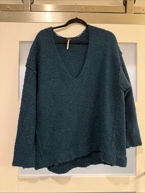 Free People V-Neck Cozy Oversized Sweater - Teal